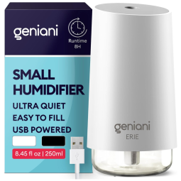 Umidificador Ultrassônico 250ML, com Luz Noturna e Desligamento Automático, GENIANI Erie, Branco