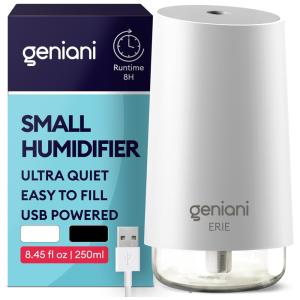 Umidificador Ultrassônico 250ML, com Luz Noturna e Desligamento Automático, GENIANI Erie, Branco