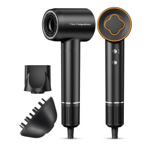 Secador de Cabelo, Motor sem Escova de 150.000 RPM, Íons Negativos para Secagem Rápida, Silencioso e Leve, com Difusor e Bico Preto