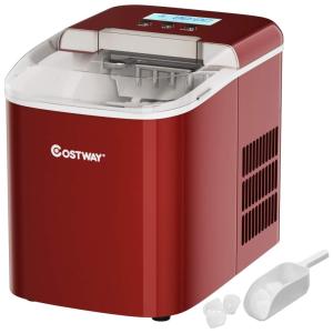 Máquina de Gelo, Portátil,12kg, Dia 9 Cubos, 7min, 110v, COSTWAY, Vermelho