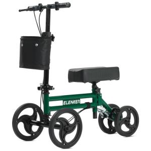 ELENKER Adjustable Steerable Knee Scooter for Foot Injuries Ankles Surgery Medical Knee Walker Crutches Alternative White Blue