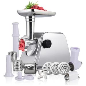 Moedor de Carne Elétrico Profissional, 3 Lâminas para Moagem, Aço Inoxidável, 1000W, 110v, ANBULL, Prateado