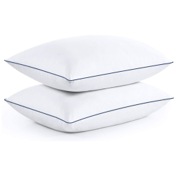 Conjunto de Travesseiros, Tamanho Padrão com 2 Peças e Capa 100% Algodão, Puredown, Branco e Azul Marinho