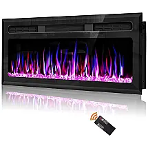 Lareira Elétrica de Embutir A45x152L com Controle Remoto, Temporizador e Chamas Multicolorida, 110V, Hocookeper, Preta