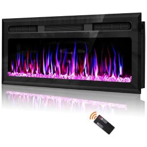 Lareira Elétrica de Embutir A45x152L com Controle Remoto, Temporizador e Chamas Multicolorida, 110V, Hocookeper, Preta