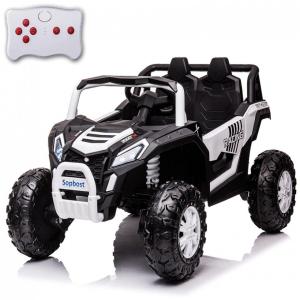 sopbost Carro, Carrinho Elétrico Infantil Off Road a Bateria 12V 2 Assentos com Suspensão de Mola, Branco