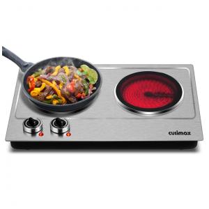 Cooktop Elétrico Portátil de Bancada com 2 Queimadores Infravermelho, 110V 1800W, Cusimax, Prata