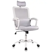 Cadeira de Escritório Ergonômica Giratória com Apoio de Braços e Suporte Lombar Ajustável, Branca, EDX XKJ5, Branco