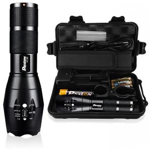 PHIXTON Lanterna 5000LM, Distancia 300 M, com USB, à Prova DÁgua, Preta