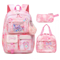 Mochila Alrisg rosa 17" com múltiplos bolsos, à prova de respingos