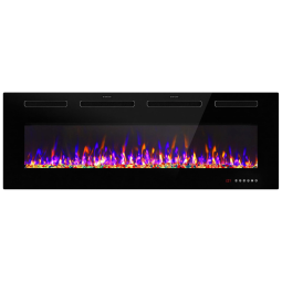 Lareira Elétrica de Embutir A44x127L cm com Temporizador, Cor e Brilho Ajustáveis, 110V 1500W, Antifire, Preta