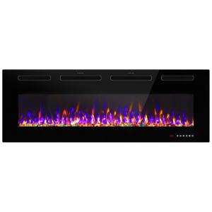 Lareira Elétrica de Embutir A44x127L cm com Temporizador, Cor e Brilho Ajustáveis, 110V 1500W, Antifire, Preta