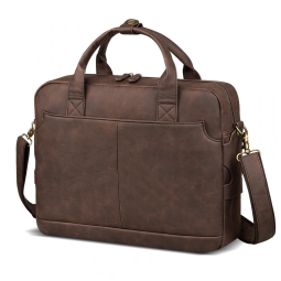 Bolsa Carteiro Masculina de Couro para Laptop com 16 Polegadas, Bosidu, Marrom