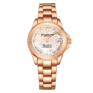 Relgio Depthmaster 3950L 32mm com mostrador branco e rosa, pulseira de ao inoxidvel rosa e fivela de implantao - Stuhrling.