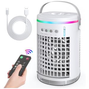 Climatizador Portátil com 3 Velocidades, 7 Luzes Coloridas e Controle Remoto, Wavego, Branco