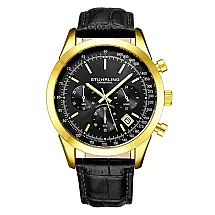 Relgio Masculino Rialto 3975L 44mm Crongrafo Ouro Mostrador Preto Couro Preto Fivela Tang Dourada - Stuhrling