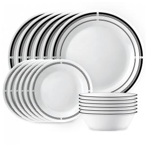 Aparelho de Jantar Corelle 18 Peças para 6 Pessoas, Pratos e Tigelas Redondos Leves, Vidro de Três Camadas Vitrelle, Resistente a Quebras