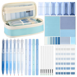 Kit escolar estético Janlaugh 38 peças com estojo, canetas, marcadores, fitas corretivas, notas adesivas e marcadores de página