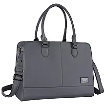 Maleta, Bolsa Feminina de Couro para Laptop ATÉ, MOSISO, Cinza