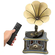 Gramofone Toca Discos Retrô com USB, Bluetooth e Controle Remoto, ASHATA, Azul Claro