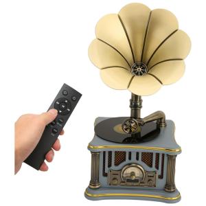 Gramofone Toca Discos Retrô com USB, Bluetooth e Controle Remoto, ASHATA, Azul Claro