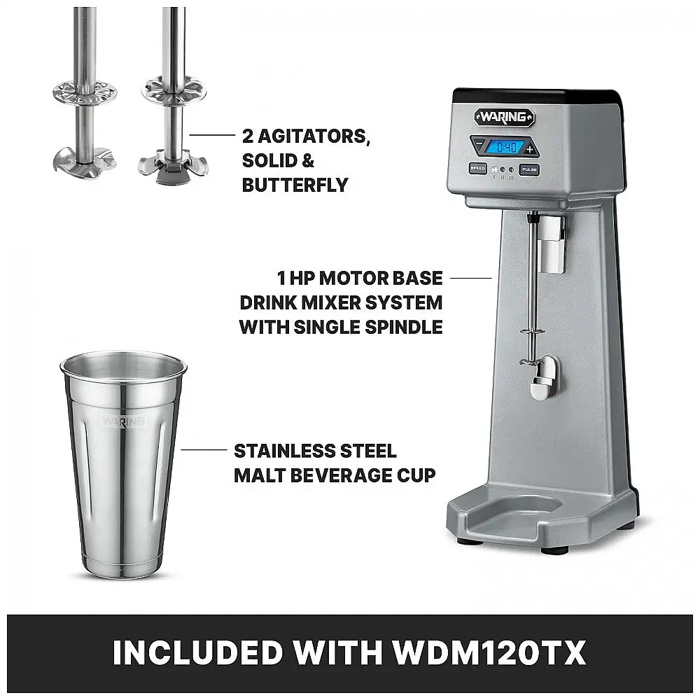 Mixer com Temporizador e Motor de 1Hp, 375W, 110v, WARING WDM120TX, Cinza — foto 3