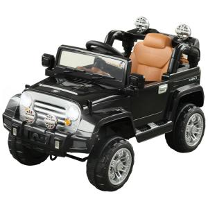 Aosom Carrinho, Carro Elétrico Jeep, 1 lugar, 12V, c, controle remoto, USB MP3, 3 km, h, 2 a 6 anos, Preto
