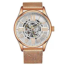 Relgio Automtico Atrium 3942M de 42mm, Mostrador Prateado e Rosa, Pulseira em Ao Inoxidvel com Fivela Dobrvel em Camadas Stuhrling