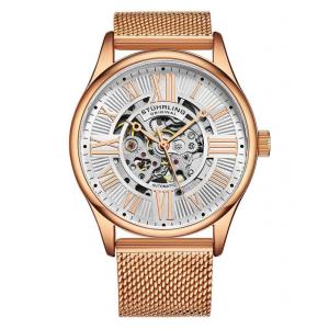 Relgio Automtico Atrium 3942M de 42mm, Mostrador Prateado e Rosa, Pulseira em Ao Inoxidvel com Fivela Dobrvel em Camadas Stuhrling