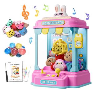 Máquina de Garra Rosa e Azul JoyfoxToy – Mini Arcade Infantil com 10 Pelúcias, 10 Cápsulas, Som e Brinquedos