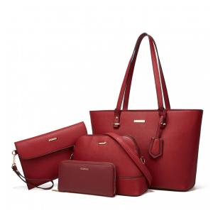 Conjunto de Bolsas Femininas em Couro Sintético 4 Peças com Carteira, Lovematch, Vermelho