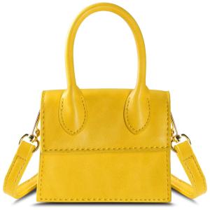 NIUEIMEE Mini Bolsa Femina de Ombro, Couro Sintético, Amarela