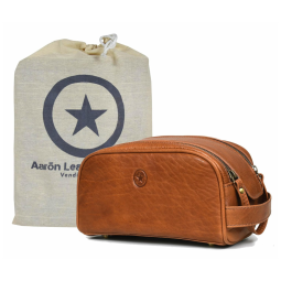 Aaron Necessaire Masculina Vintage de Couro com Forro à Prova dÁgua, Marrom