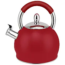 HausRoland Chaleira 3L com Apito e Cabo ergonômico, Aço Inoxidável, Vermelha