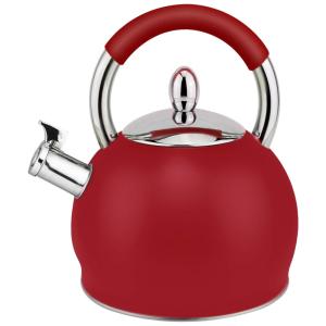 HausRoland Chaleira 3L com Apito e Cabo ergonômico, Aço Inoxidável, Vermelha