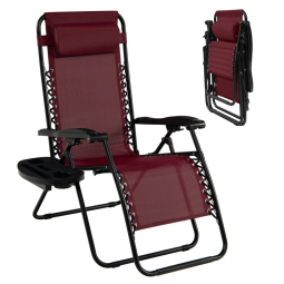 Cadeira Reclinável Ajustável Gravidade Zero com Apoio de Cabeça e Porta Copos, GOPLUS, Vermelho