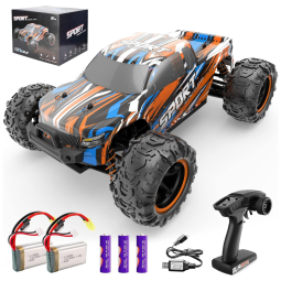 Carrinho de Controle Remoto até 40 km, h Escala 1:18 com 5 Baterias, SJZ, Laranja