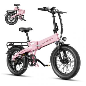 Bicicleta Elétrica Dobrável Jasion EB6 Rosa Claro 1000W Motor Brushless Bateria Embutida Removível 48V 504Wh Pneus 20" Fat Tire 7 Marchas