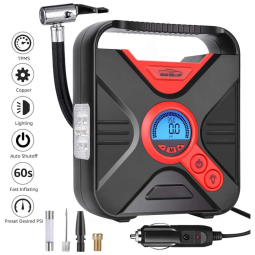 Compressor de Ar Portátil 150 PSI Inflador de Pneu Medidor de Pressão Digital DC 12V Bico Extra LED, WINDGALLOP, Vermelho