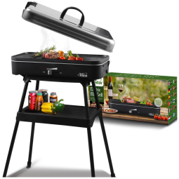 Churrasqueira Grill Elétrica 2 em 1 até 6 Porções em Revestimento Antiaderente e Controle de Temperatura, 110V 1500W, Artestia, Preta