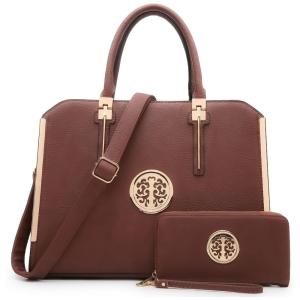 Bolsa Feminina em Couro Vegano de Omo com Carteira Combinado, DASEIN KC XL 18 7555 BR, Marrom