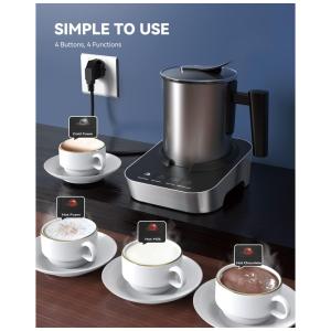 Espumador de Leite Elétrico 400 mL 4 em 1 em Aço Inoxidável, 110V, Wamife,Preto