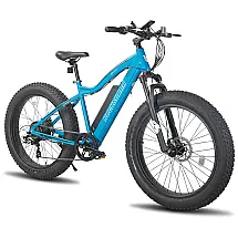 Bicicleta Elétrica Hiland ROCKSHARK 500W com Pneus Grossos, Bateria Samsung 48V 11,6Ah, Câmbio Shimano 7V, Freios a Disco – Azul