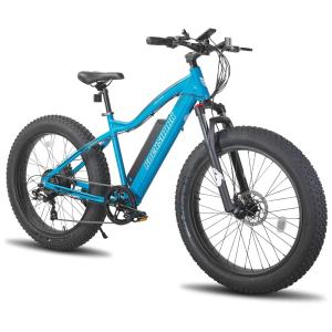 Bicicleta Elétrica Hiland ROCKSHARK 500W com Pneus Grossos, Bateria Samsung 48V 11,6Ah, Câmbio Shimano 7V, Freios a Disco – Azul