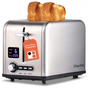 Torradeira Elétrica 2 Fatias 6 Níveis de Tostagem com Visor LED, Função Descongelar e Bandejas de Migalhas Removíveis, 110V 800W