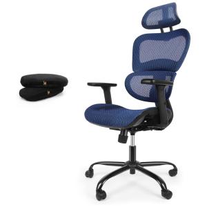 Cadeira de Escritório Ergonômica Giratória com Apoio de Braços e Suporte Lombar Ajustável, ROTTNEN, Azul