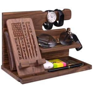 Gooin Global Porta Chaves e Organizador Tudo em Um de Madeira com Suporte para Celular, Marrom