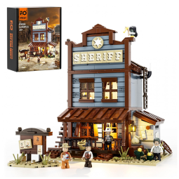 Conjunto de Blocos de Montar FUNWHOLE Escritório do Xerife LED, 1240 Peças, Temática Velho Oeste