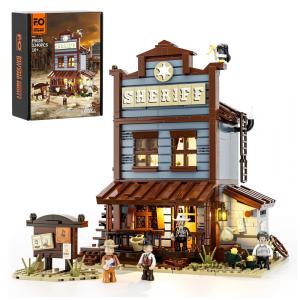 Conjunto de Blocos de Montar FUNWHOLE Escritório do Xerife LED, 1240 Peças, Temática Velho Oeste