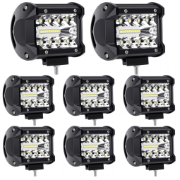 Farol de Milha LED Off Road com 12000 Lúmens e Luz Branca IP68 9 a 30V, 60W, 8Un, Turboo, Preto